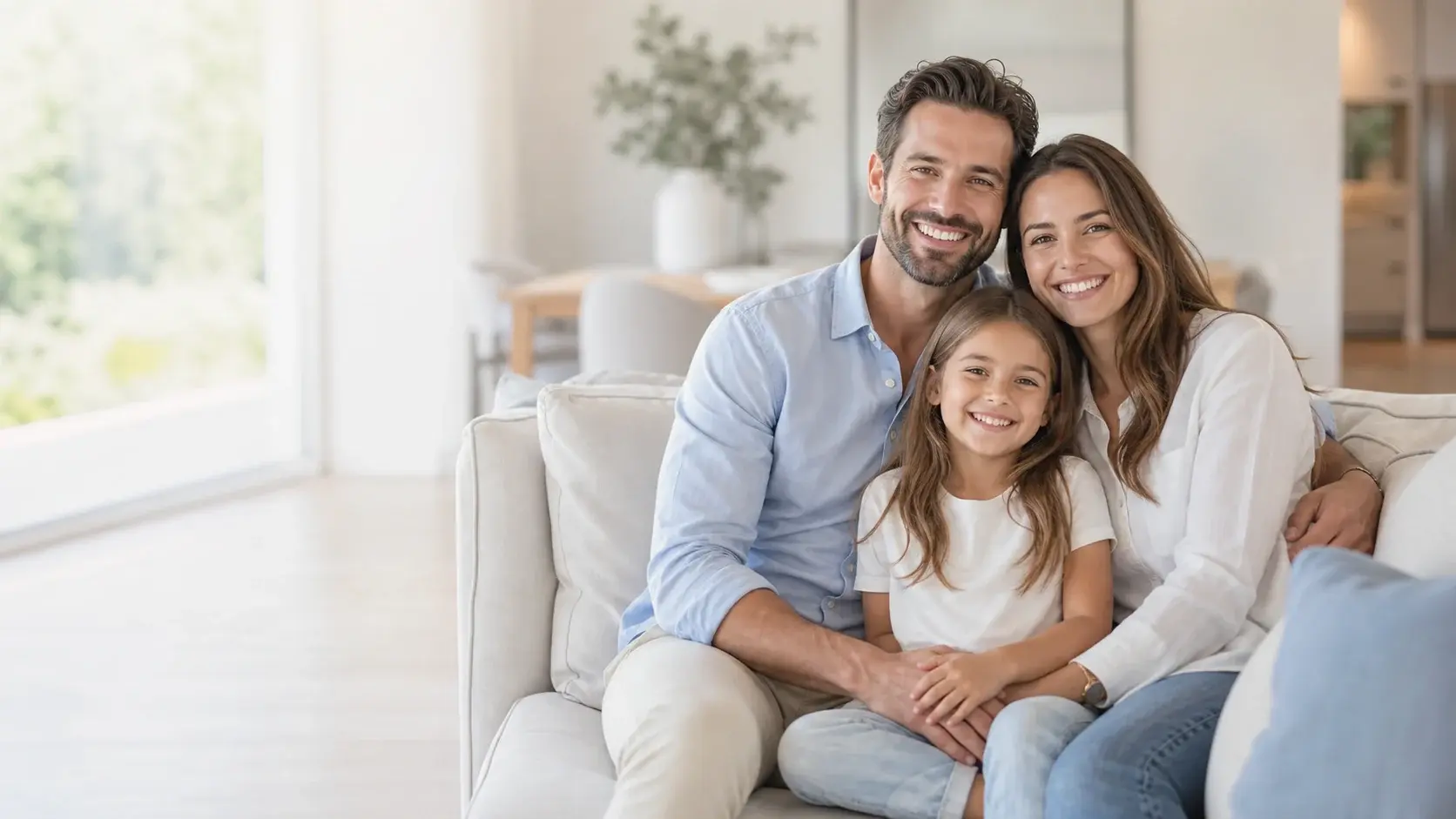 A smiling family relaxing together at home